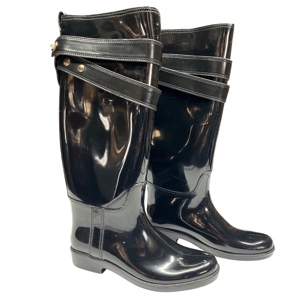 Coach Talia Black Rain Boots‎ Women's Size 7 Waterproof Pull On VGUC